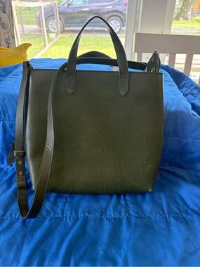 Madewell Green Leather Crossbody Tote with Top Handles